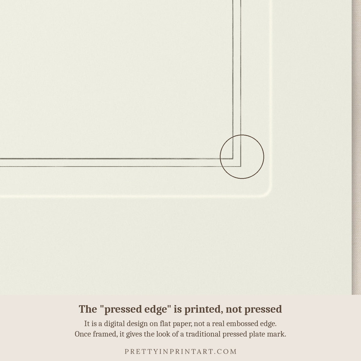 Close-up of the printed pressed-edge effect – a digital design, not an embossed edge