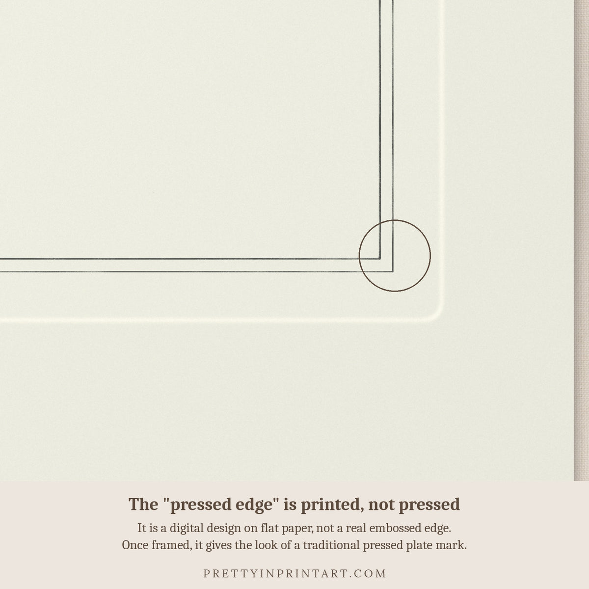Close-up of the printed pressed-edge effect – a digital design, not an embossed edge