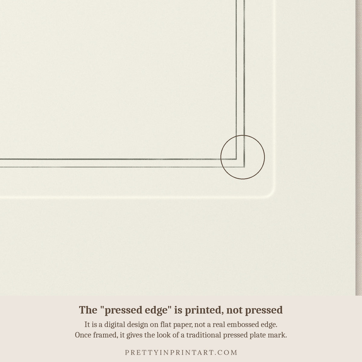 Close-up of the printed pressed-edge effect – a digital design, not an embossed edge