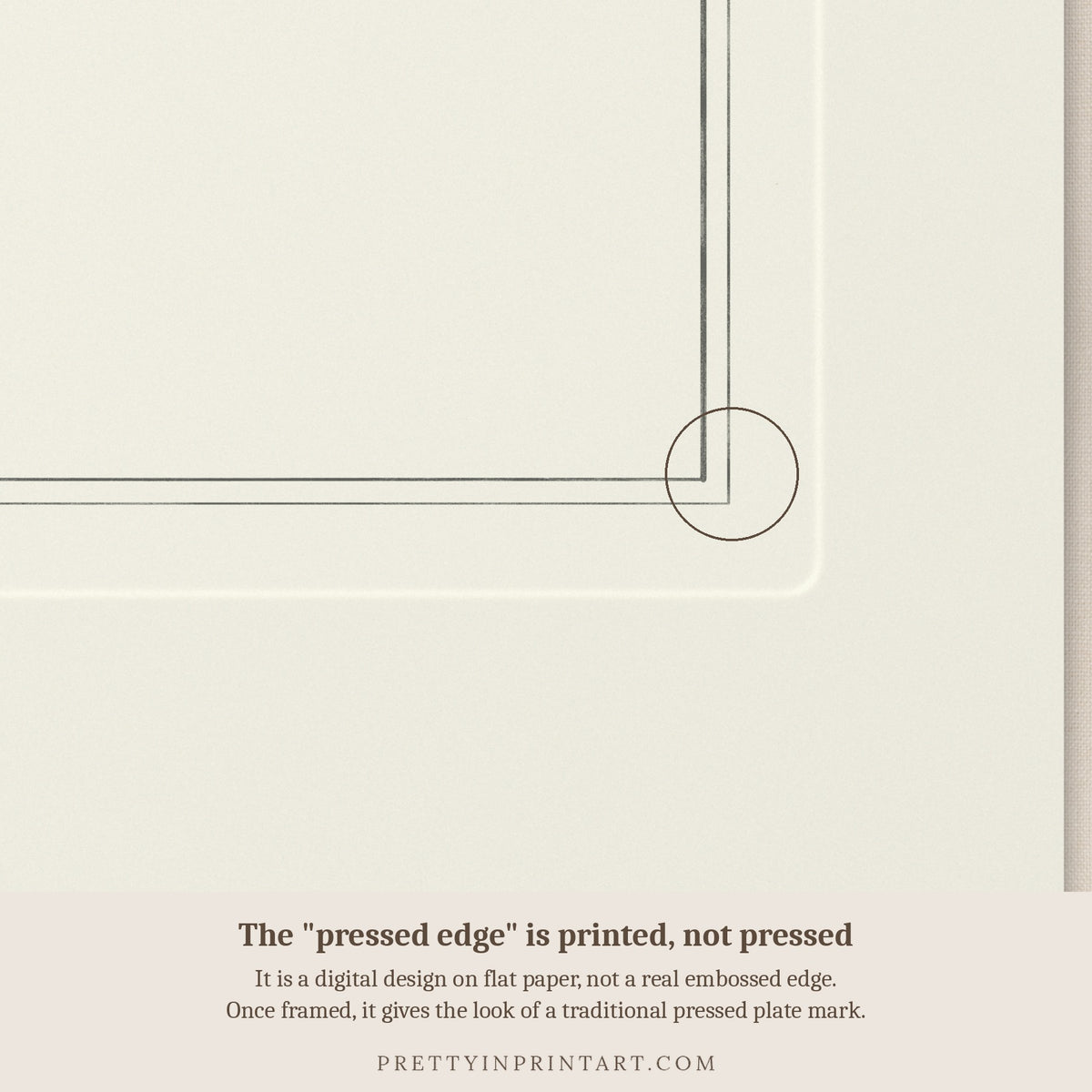 Close-up of the printed pressed-edge effect – a digital design, not an embossed edge