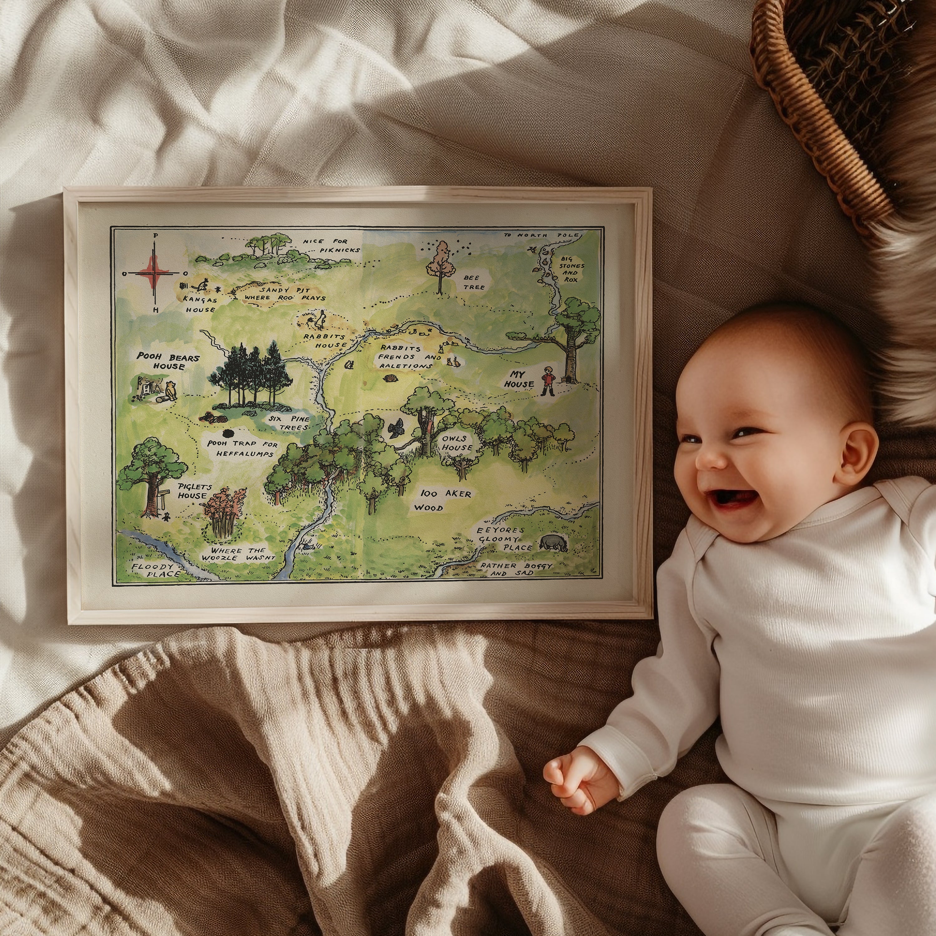 Winnie the Pooh Nursery Art Print – Map of Hundred Acre Wood | Framed Print