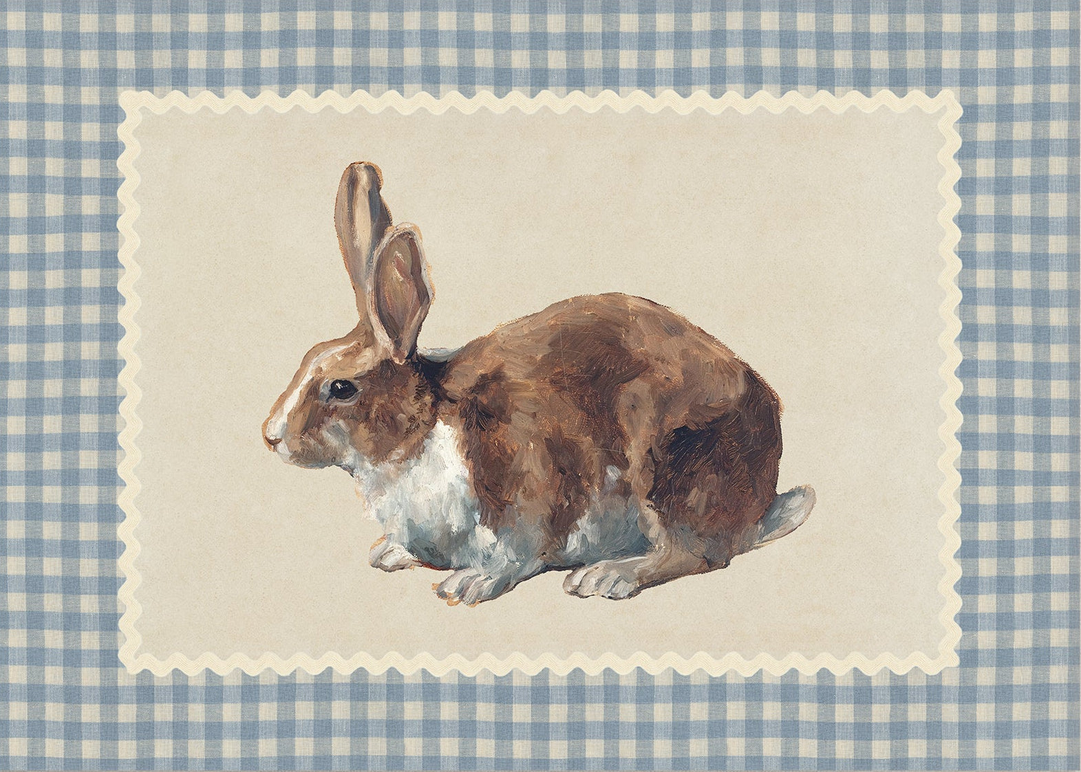 Vintage Nursery Art; Bunny Rabbit Print; Gingham | Unframed
