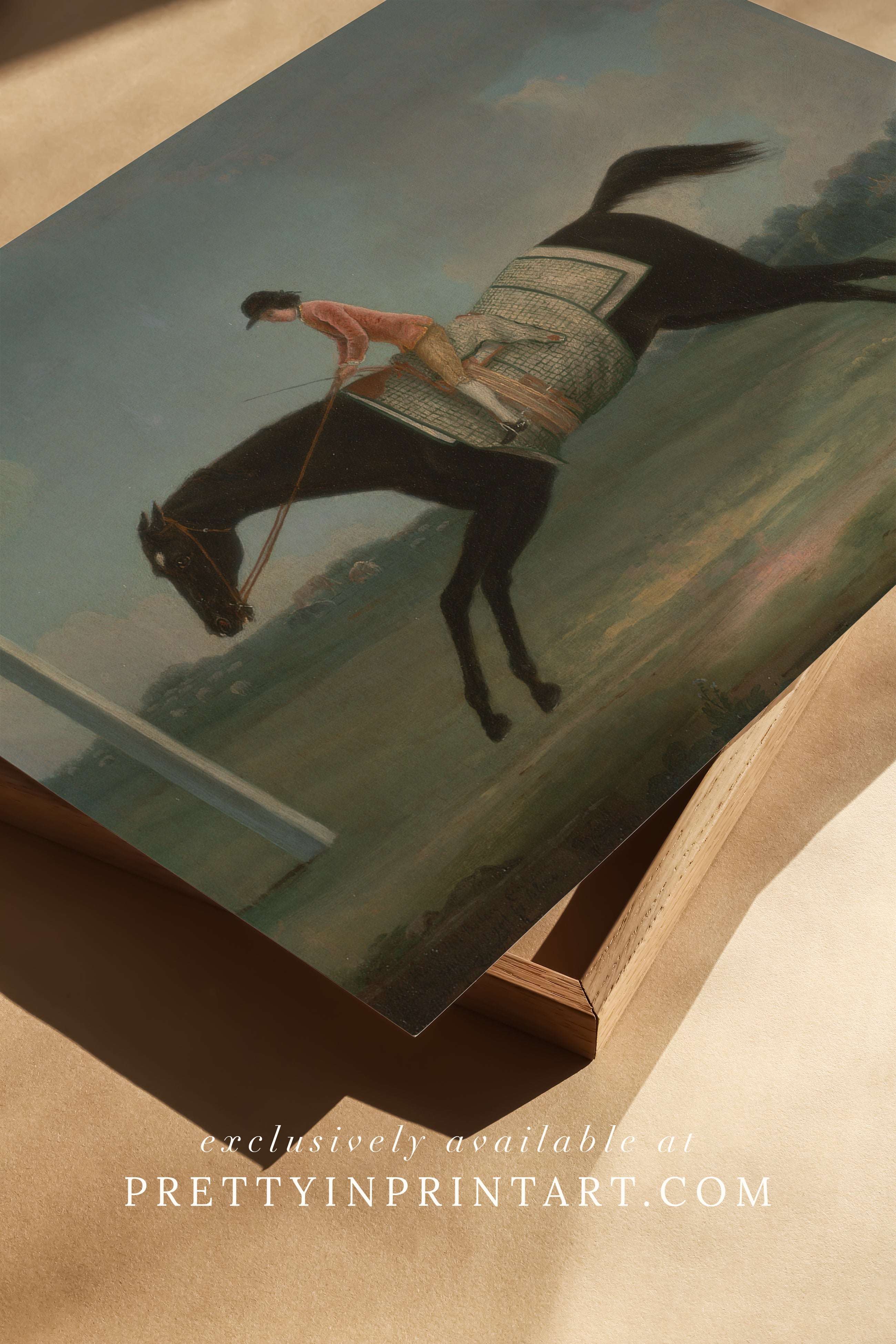Framed vintage equestrian art print featuring antique horse illustration, perfect for traditional interiors and country home decor