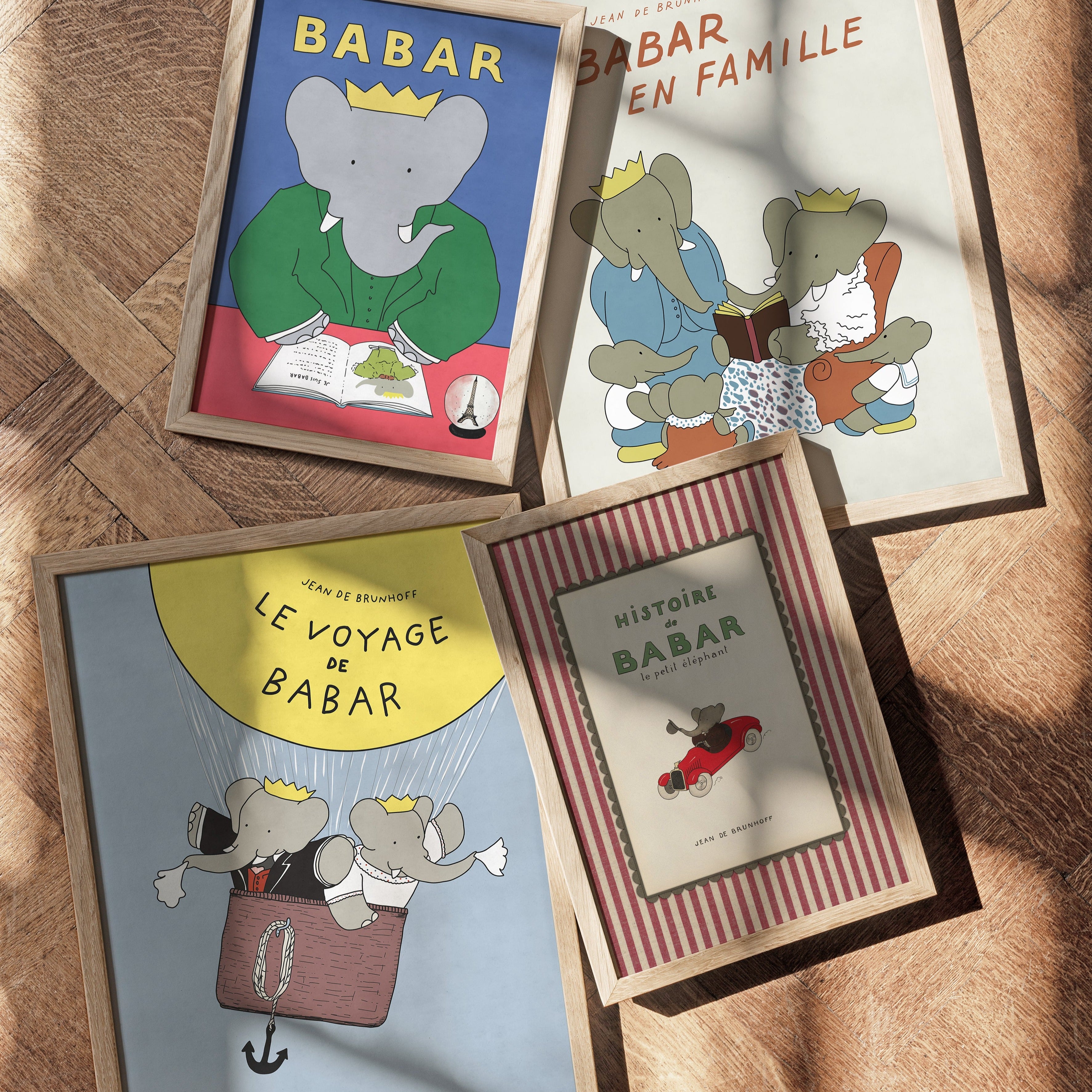 Babar Nursery Art - Babar the Elephant nursery wall art print, Vintage Babar nursery decor for baby’s room, Classic Babar prints for children’s bedrooms