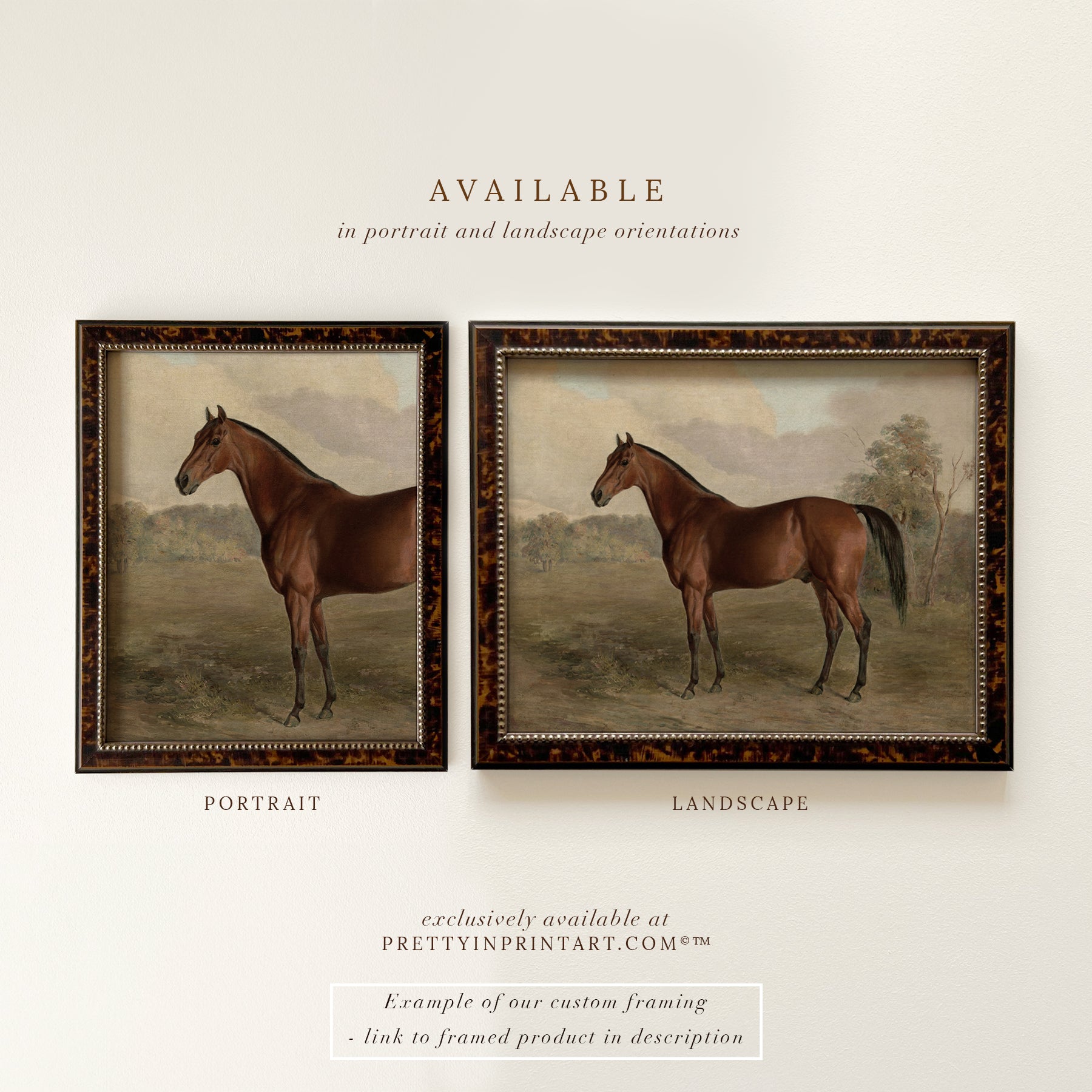 Vintage horse nursery art in classic picture frame Equestrian nursery prints Horse wall art for nursery Antique horse prints for nursery Vintage equestrian nursery decor Pony nursery art print Traditional horse nursery artwork Storybook horse illustration