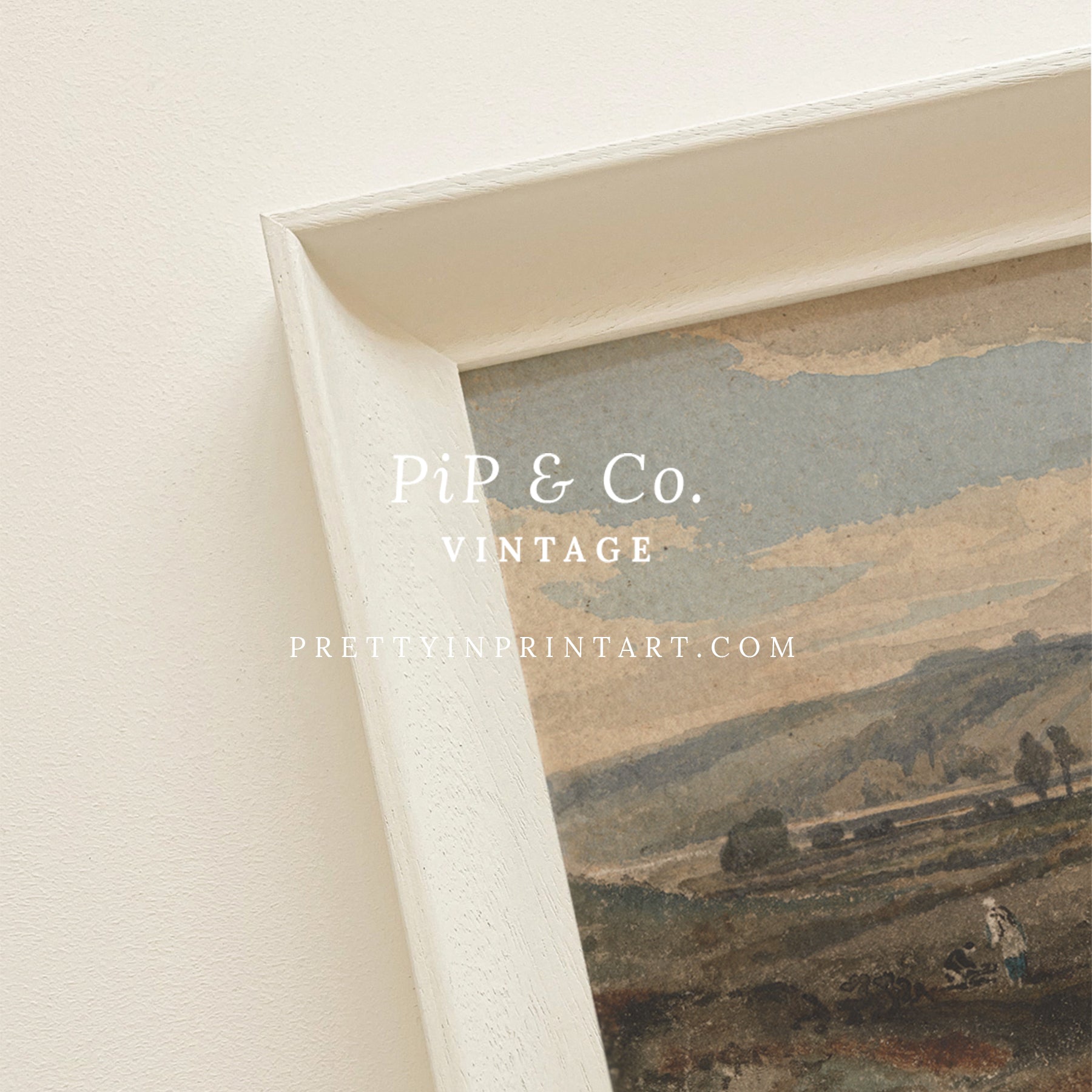 Vintage Landscape Art Print 00516 | Framed (Hollyhock Little Greene 00304)
