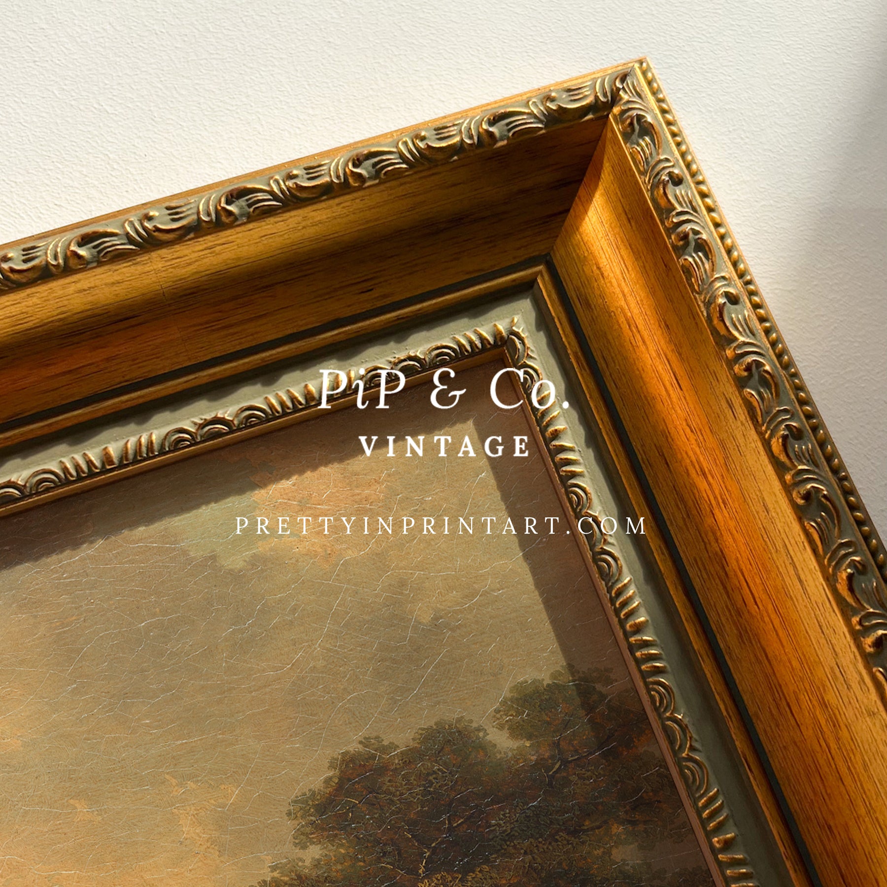Vintage landscape art print in ornate gold frame, ideal for traditional interiors and heritage-style home decor