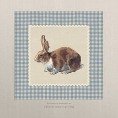 Vintage Nursery Art; Bunny Rabbit Print; Gingham | Unframed