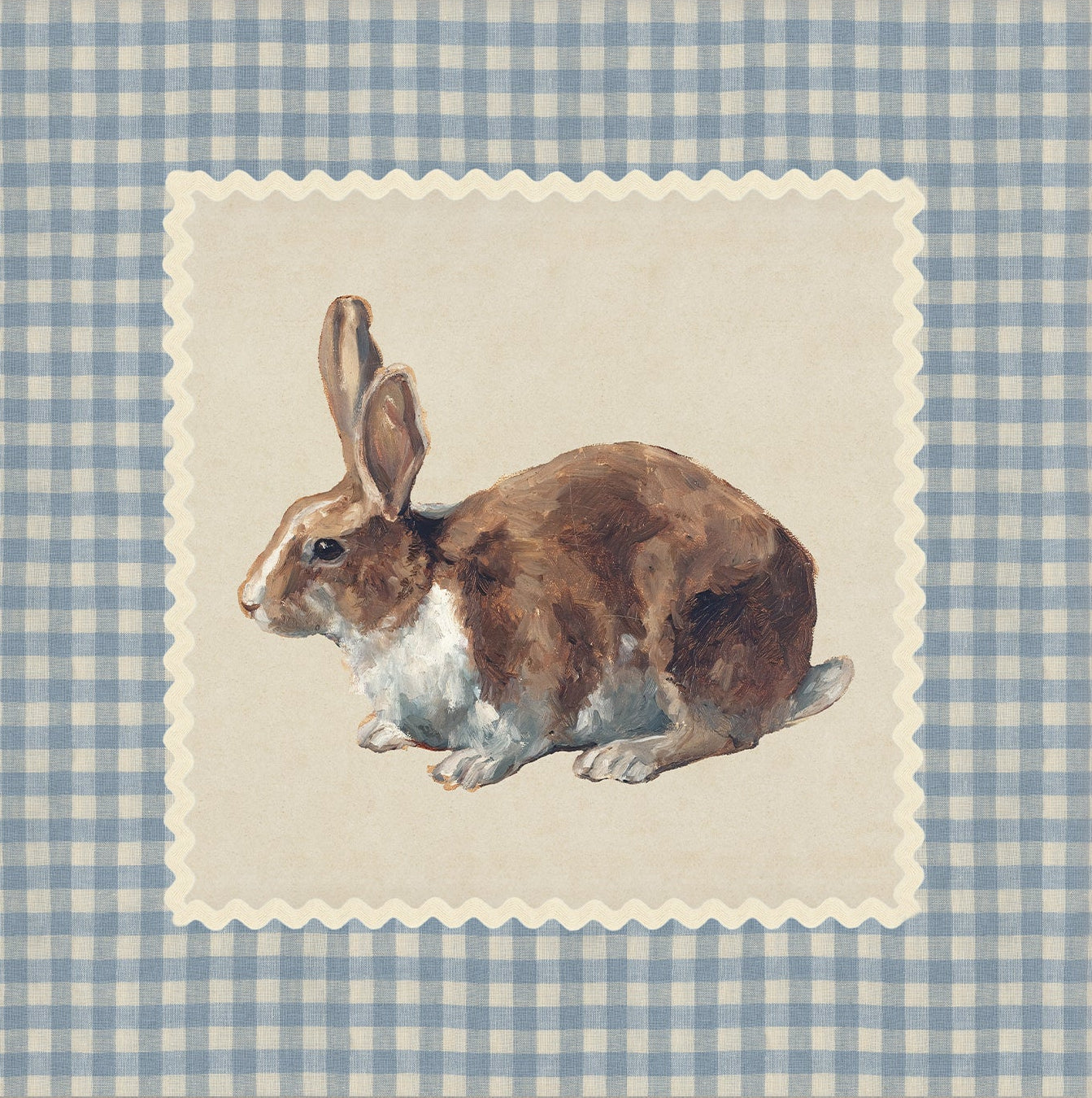 Vintage Nursery Art; Bunny Rabbit Print; Gingham | Unframed