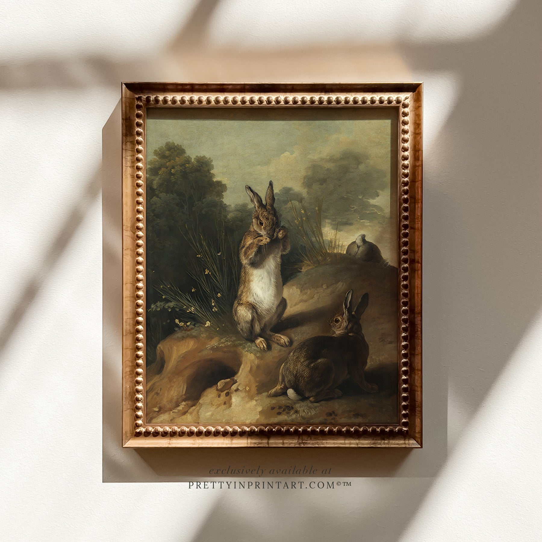 Vintage bunny rabbit art print featuring antique-style animal illustration, perfect for nursery or children's room decor