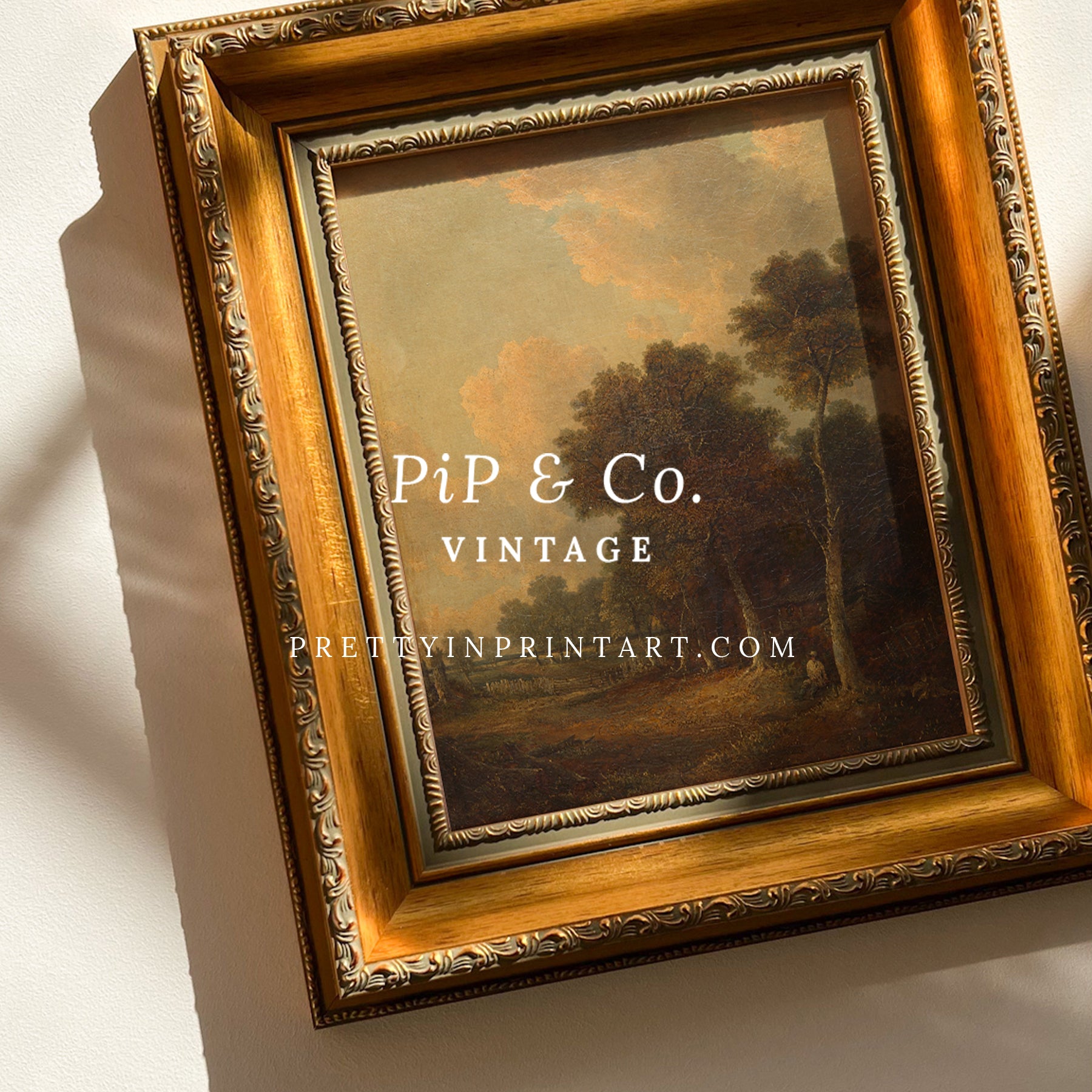 Vintage landscape art print in ornate gold frame, ideal for traditional interiors and heritage-style home decor