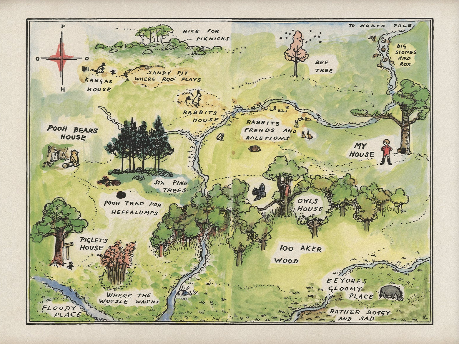 Winnie the Pooh Nursery Art Print – Map of Hundred Acre Wood | Unframed