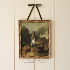 Vintage Nursery Art; Bunny Rabbit Print 0023 | Gold Frame (0160)