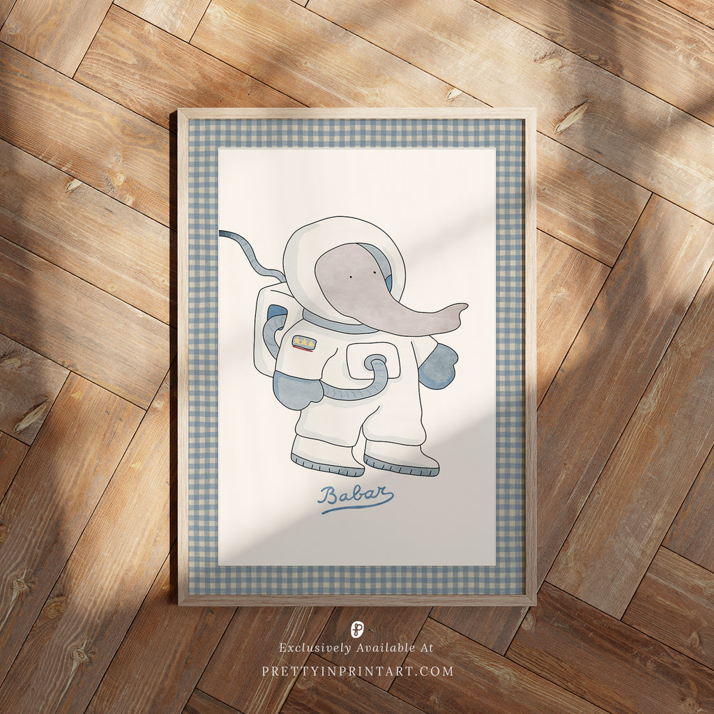 Babar Nursery Art Astronaut Framed Print Pretty in Print Art Ltd