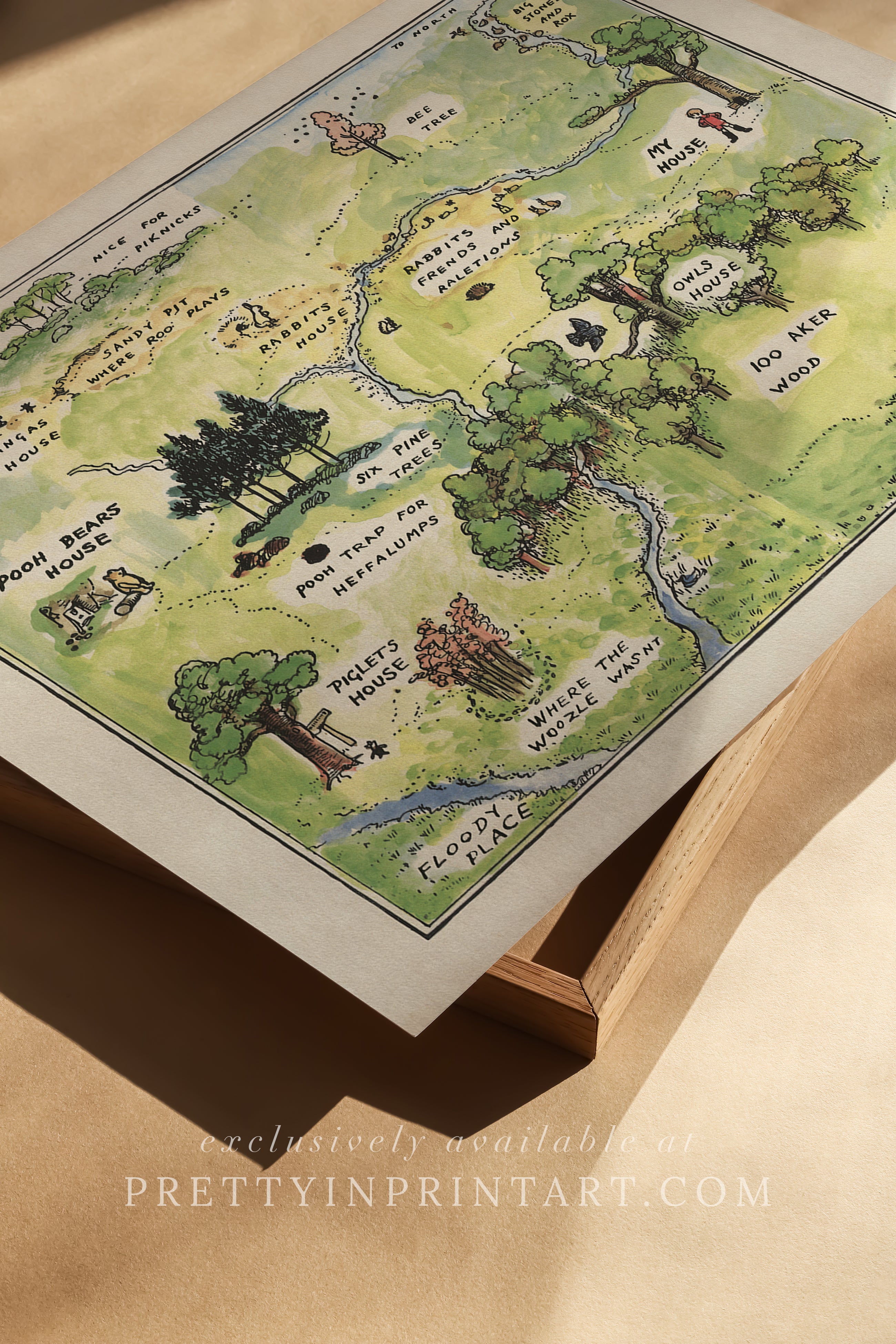 Winnie the Pooh Nursery Art Print – Map of Hundred Acre Wood | Framed Print