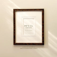 Tortoiseshell-Style Vintage Picture Frame – Wood Frame with Mount Board, Portrait Orientation (BRN-TOR-2124, 003)