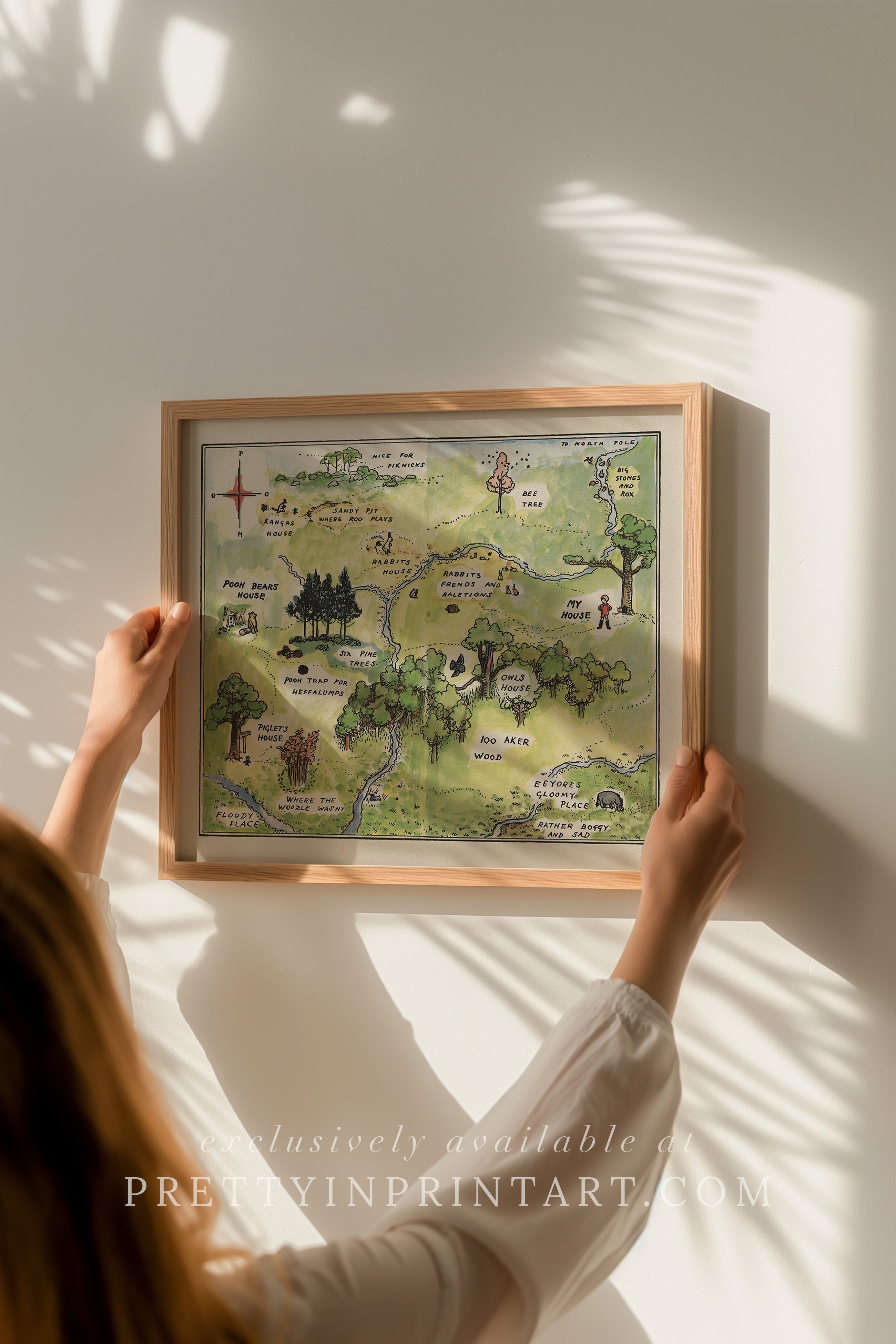 Winnie the Pooh Nursery Art Print – Map of Hundred Acre Wood | Framed Print