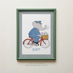Babar Nursery Art, the Postman | Framed (Calke Green Farrow & Ball 00303)