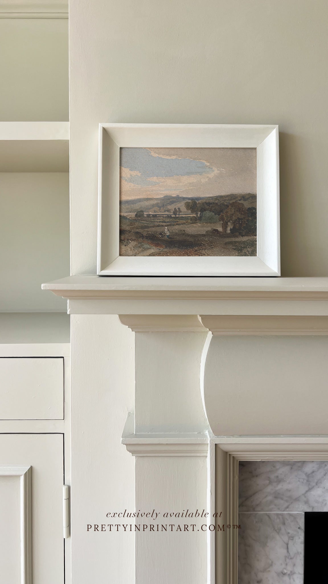 Vintage Landscape Art Print 00516 | Framed (Hollyhock Little Greene 00304)