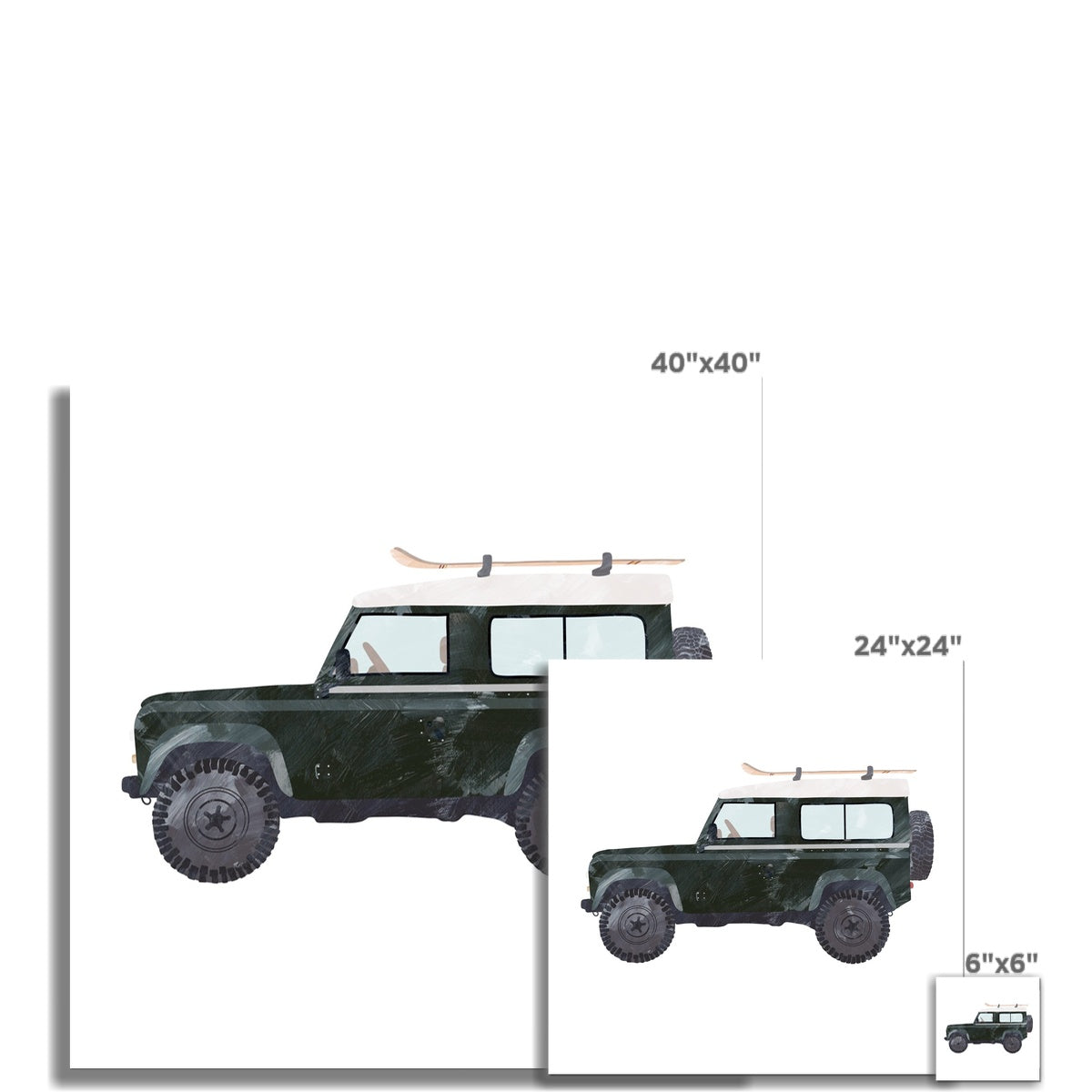 4x4 Land Rover - Green with Skis | Unframed