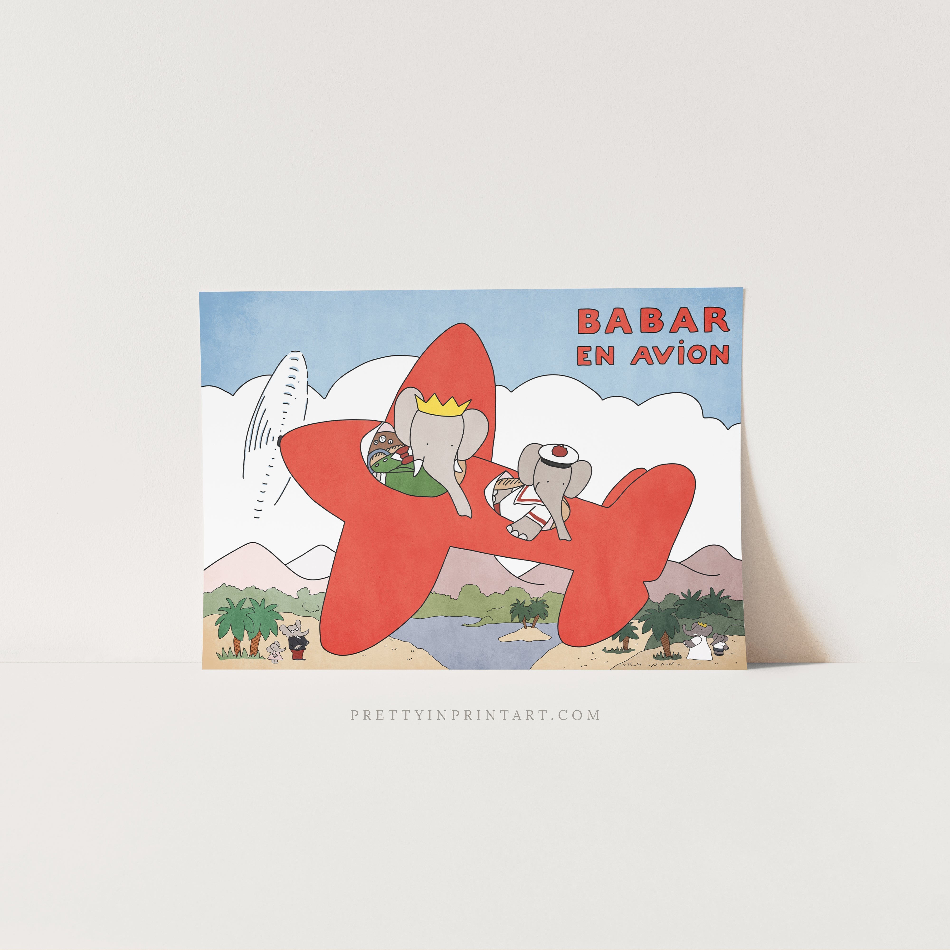Vintage-style Babar the Elephant nursery art print featuring classic storybook illustration, perfect for baby rooms and children's decor.