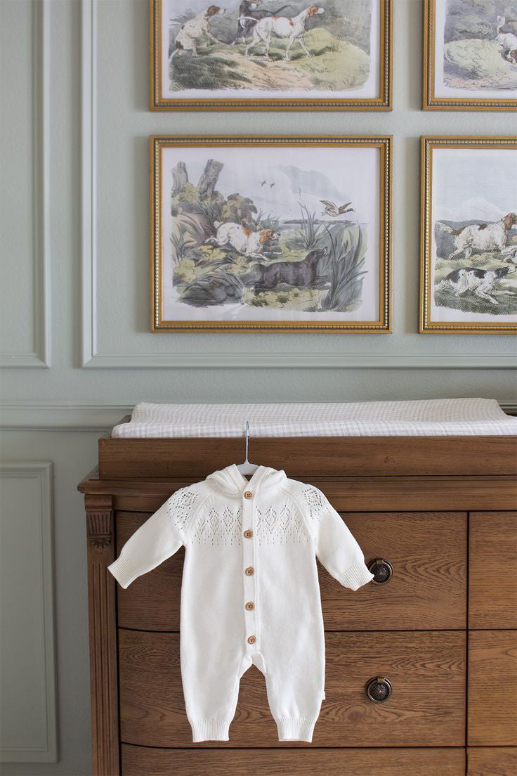 traditional-nursery-with-vintage-hunting-dog-art-and-gold-frames