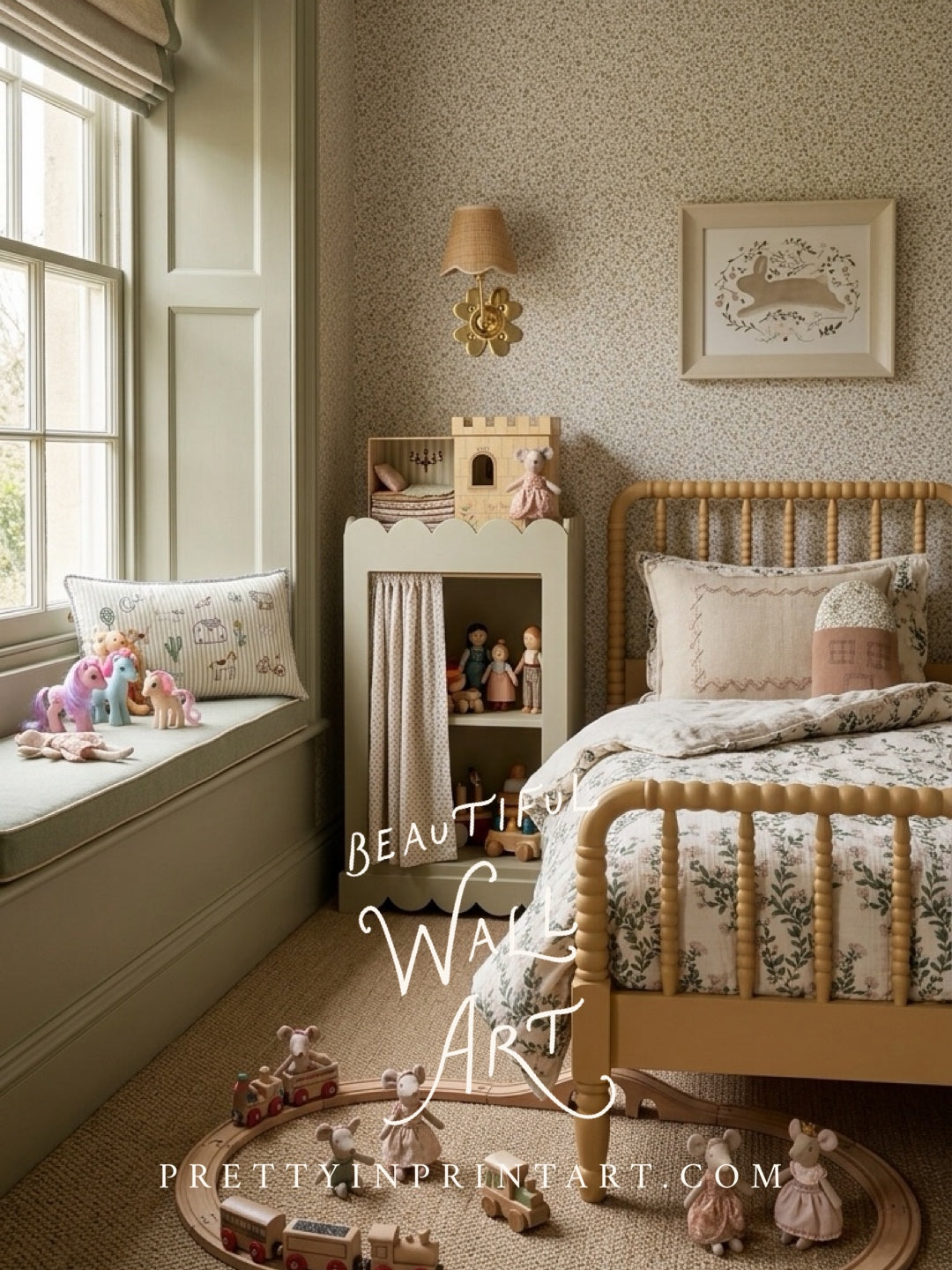 Floral Bunny Rabbit | Framed (Hollyhock Little Greene 00304)