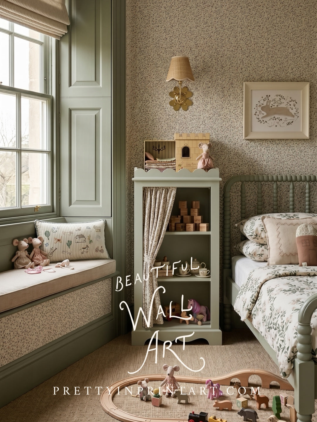 Floral Bunny Rabbit | Framed (Hollyhock Little Greene 00304)