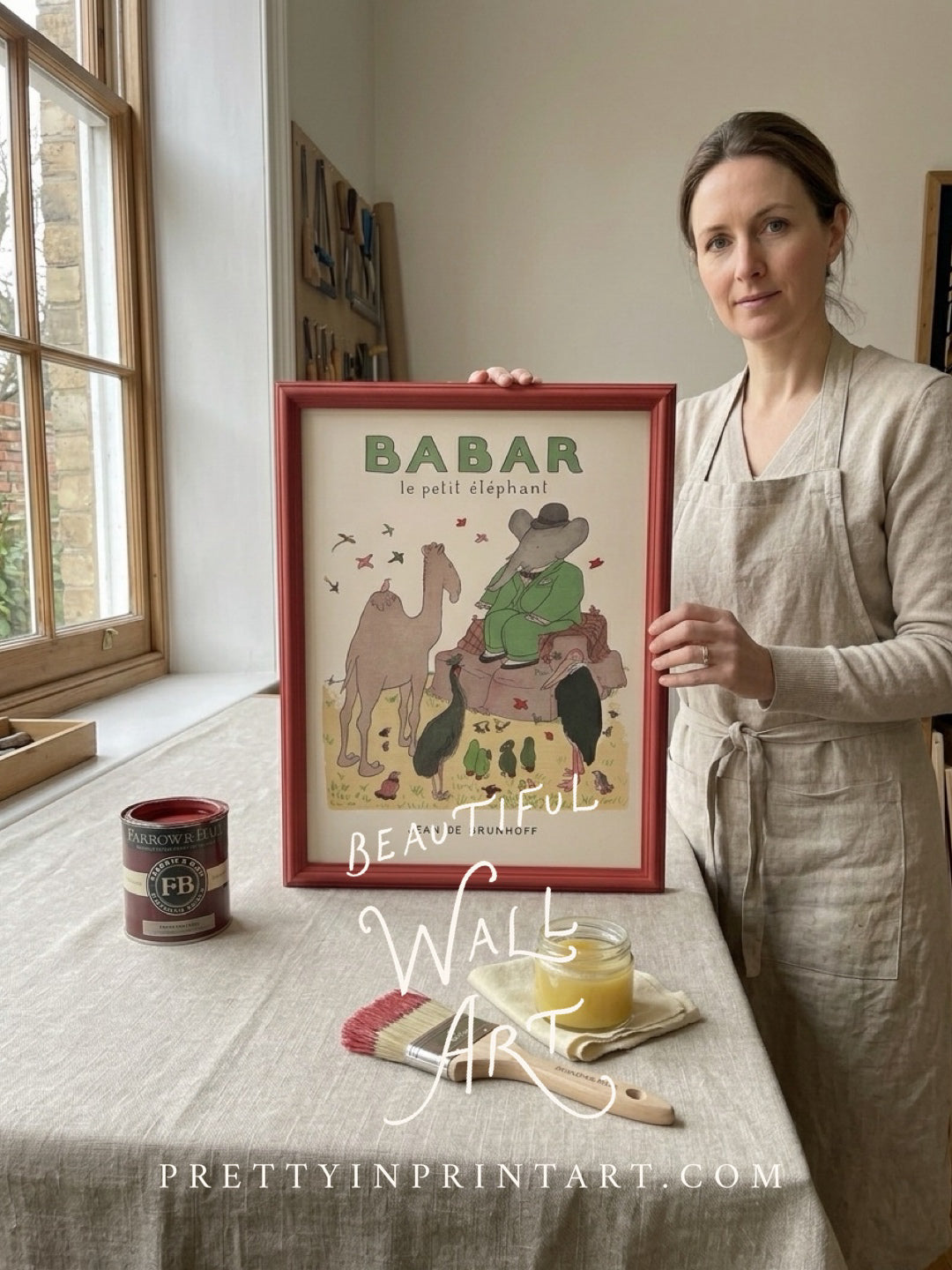 Babar Nursery Art | Framed (Incarnadine Red Farrow & Ball 00303)