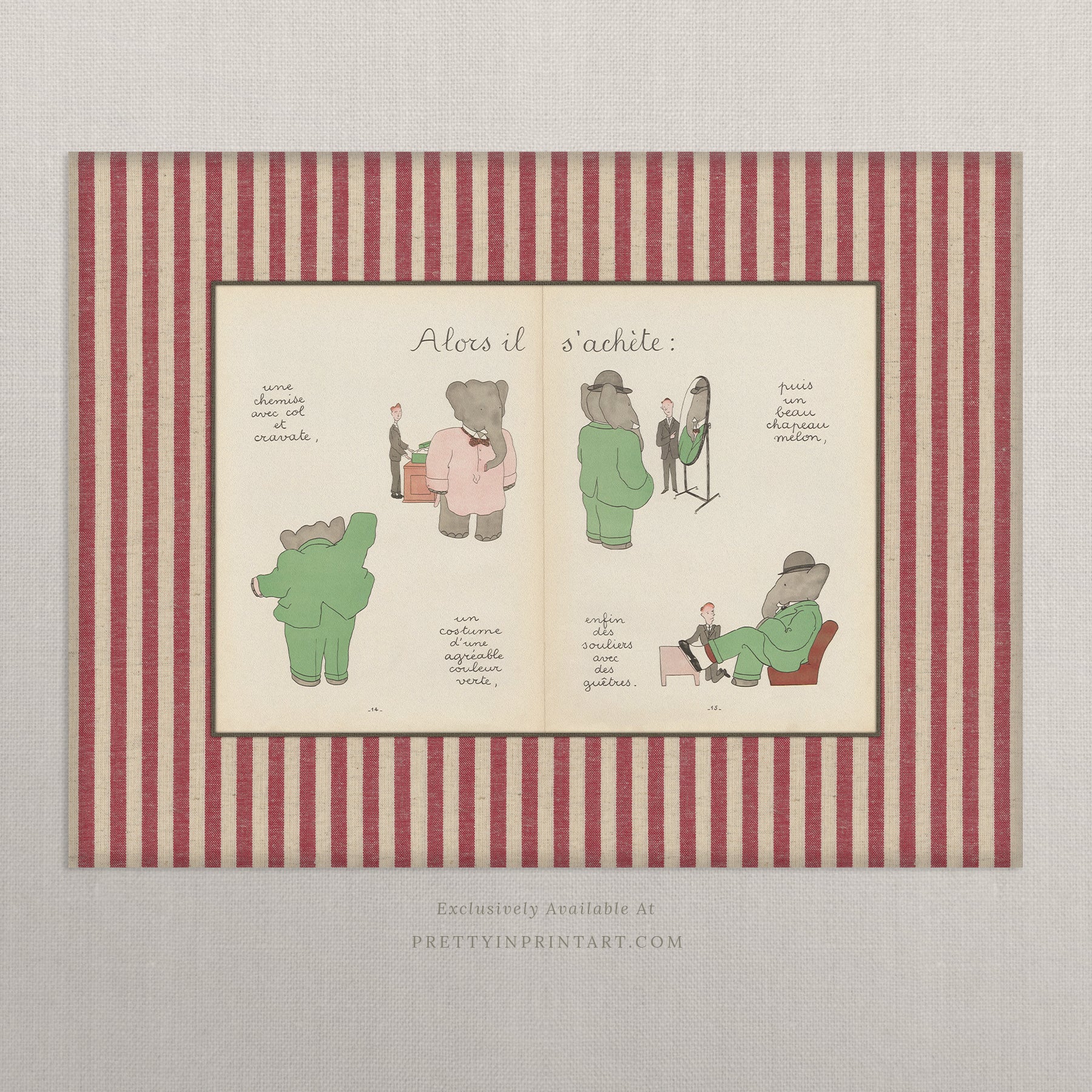 Babar Nursery Art - Babar the Elephant nursery wall art print, Vintage Babar nursery decor for baby’s room, Classic Babar prints for children’s bedrooms