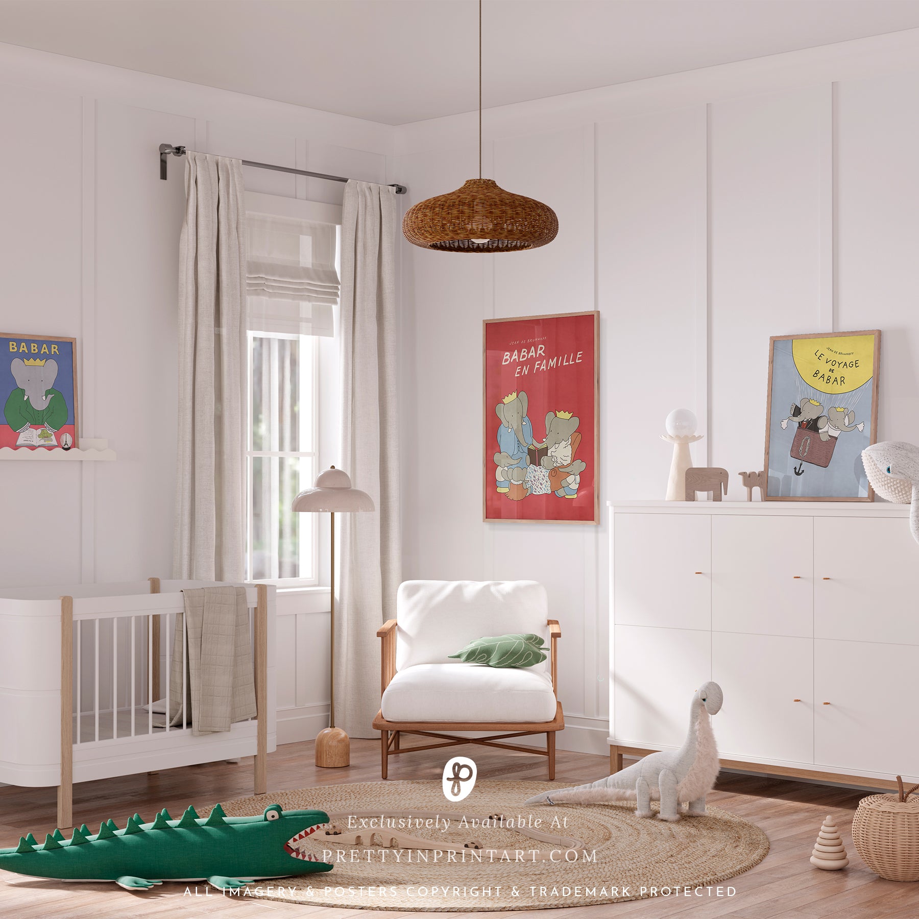 Babar Nursery Art - Babar the Elephant nursery wall art print, Vintage Babar nursery decor for baby’s room, Classic Babar prints for children’s bedrooms