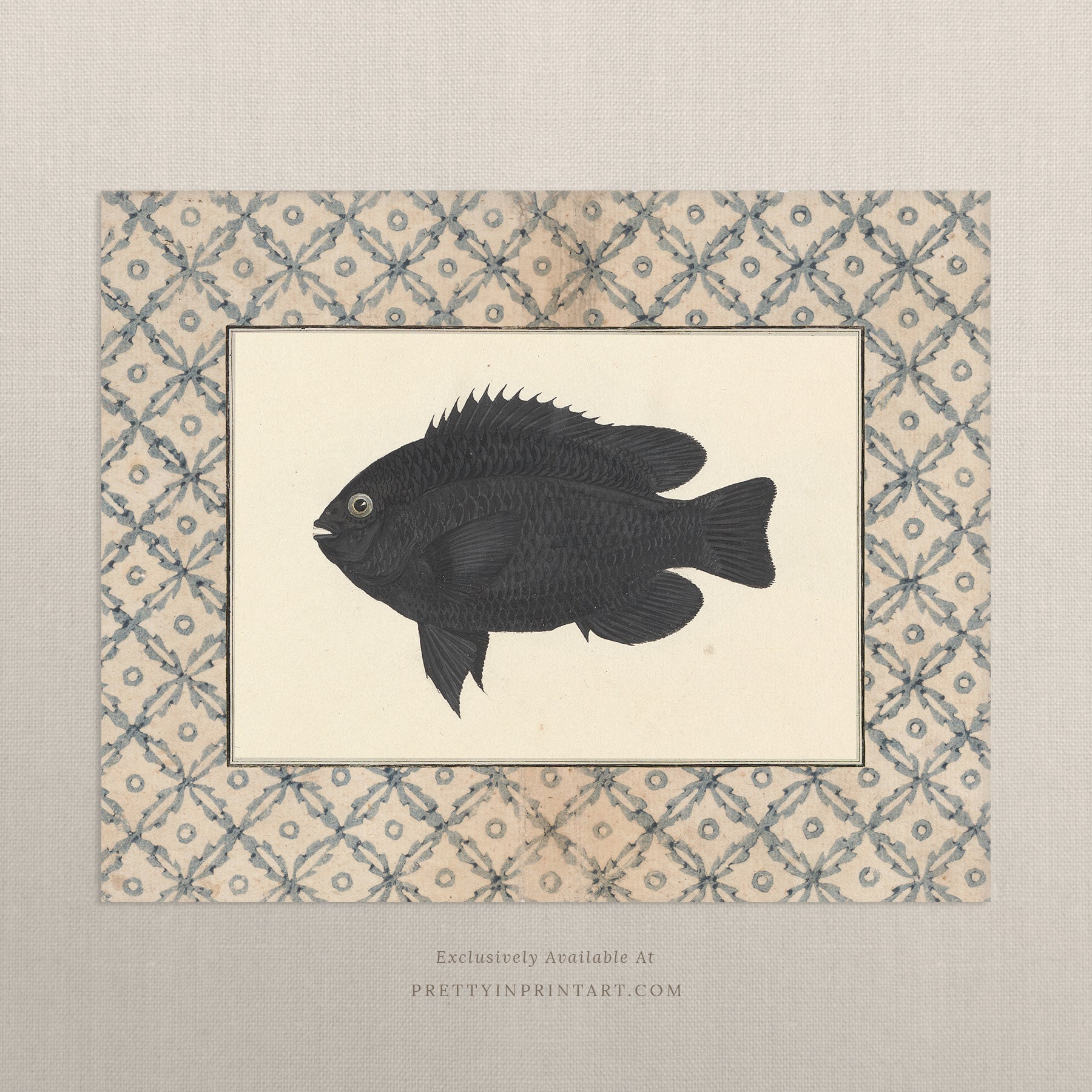 Black Fish Art Print – Vintage-Inspired Coastal Wall Art | Unframed