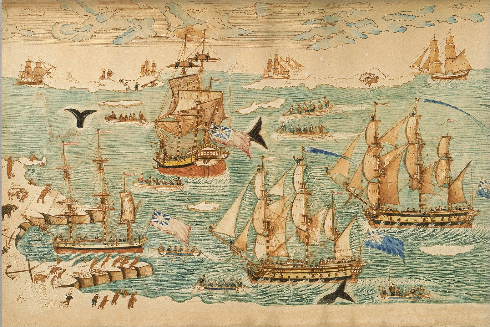 Vintage Ships at Sea Art | Unframed