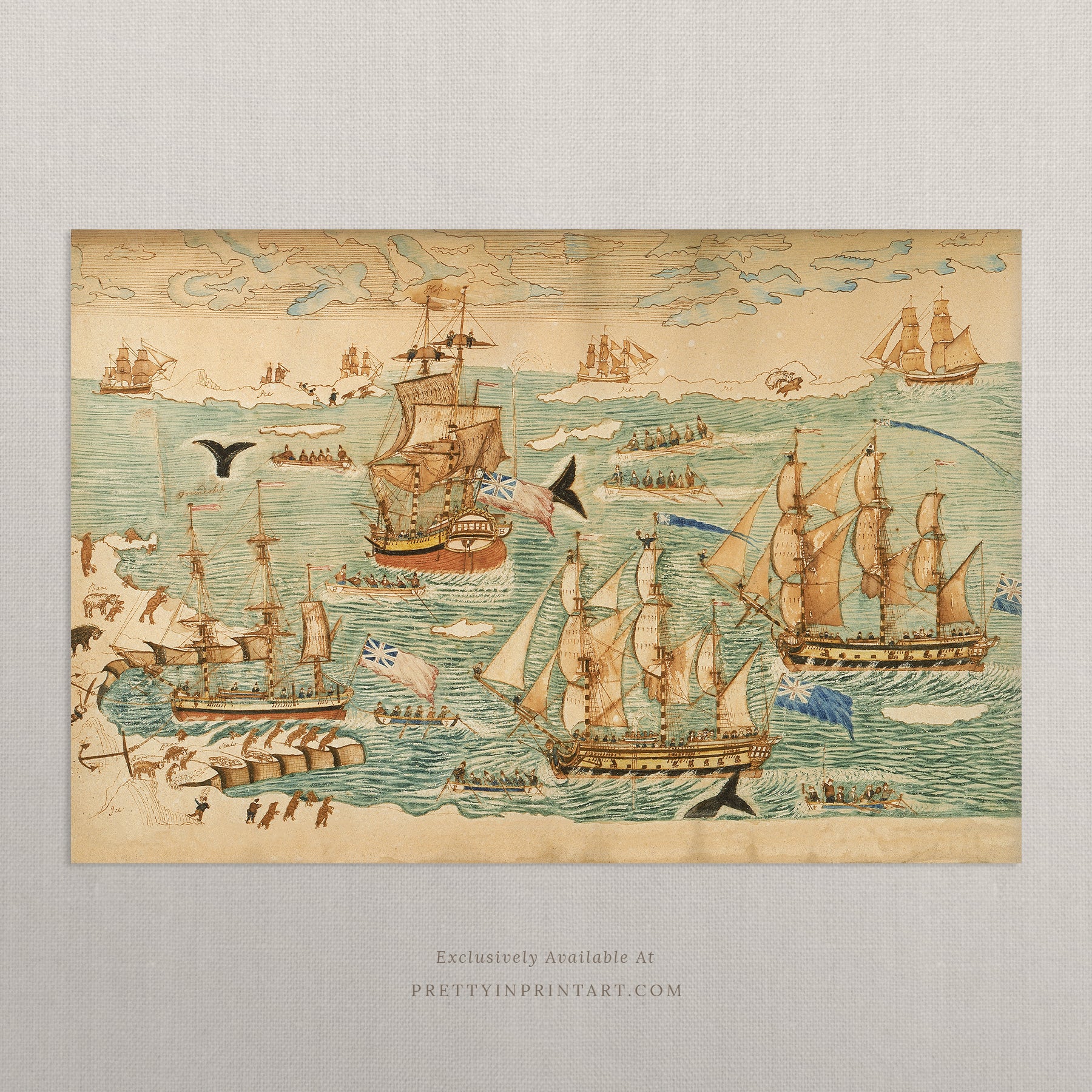 Vintage Ships at Sea Art | Unframed