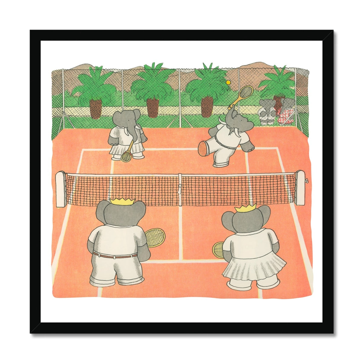 Babar Nursery Art; Tennis, Square | Framed Print