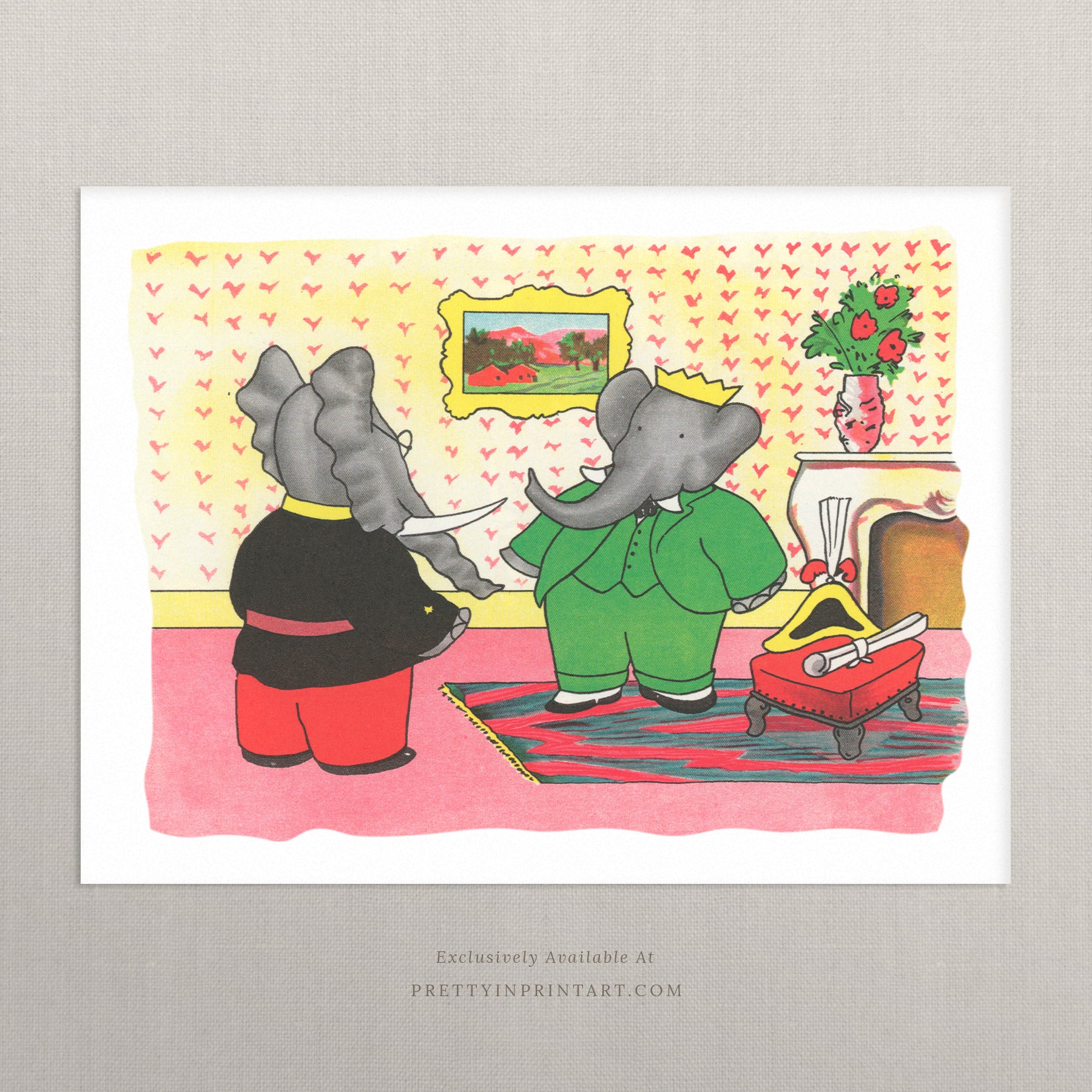 Babar Nursery Art - Babar the Elephant nursery wall art print, Vintage Babar nursery decor for baby’s room, Classic Babar prints for children’s bedrooms