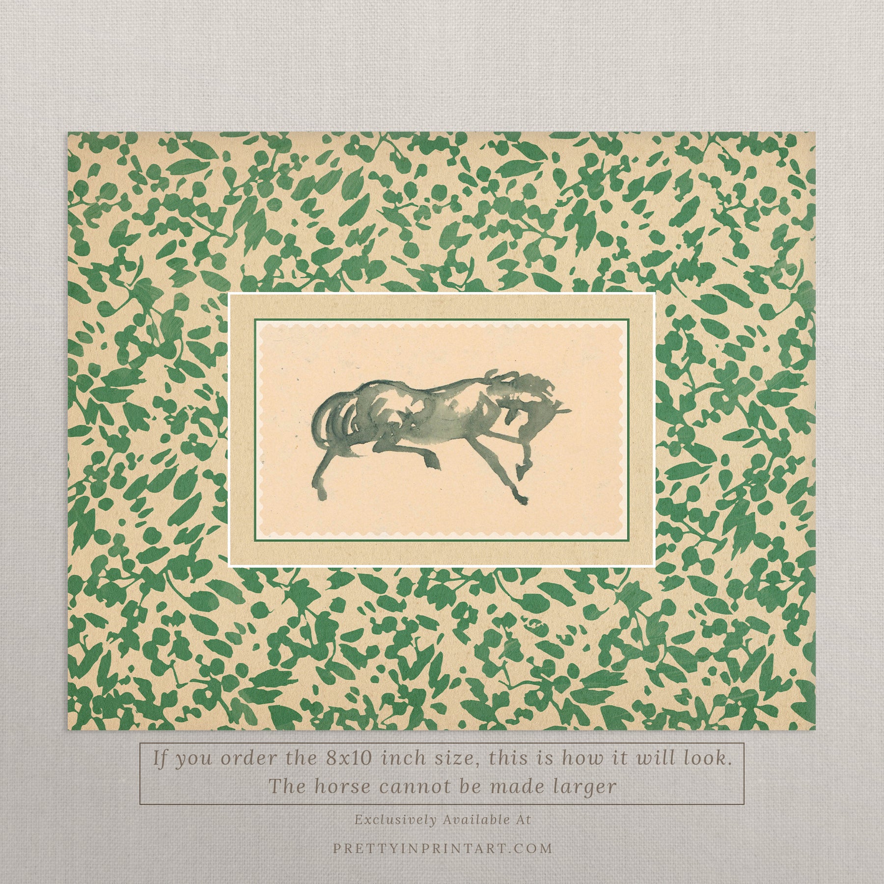 Horse Art, Dark Green, 00632 | Unframed