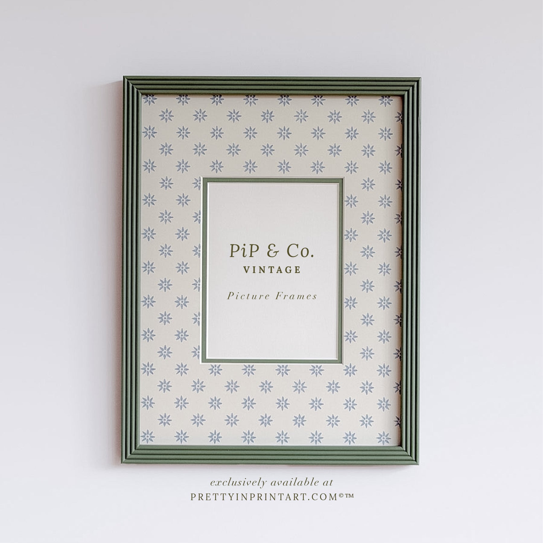 Green Hand Painted Frame | Wallpapered Mount (SW9+M18)