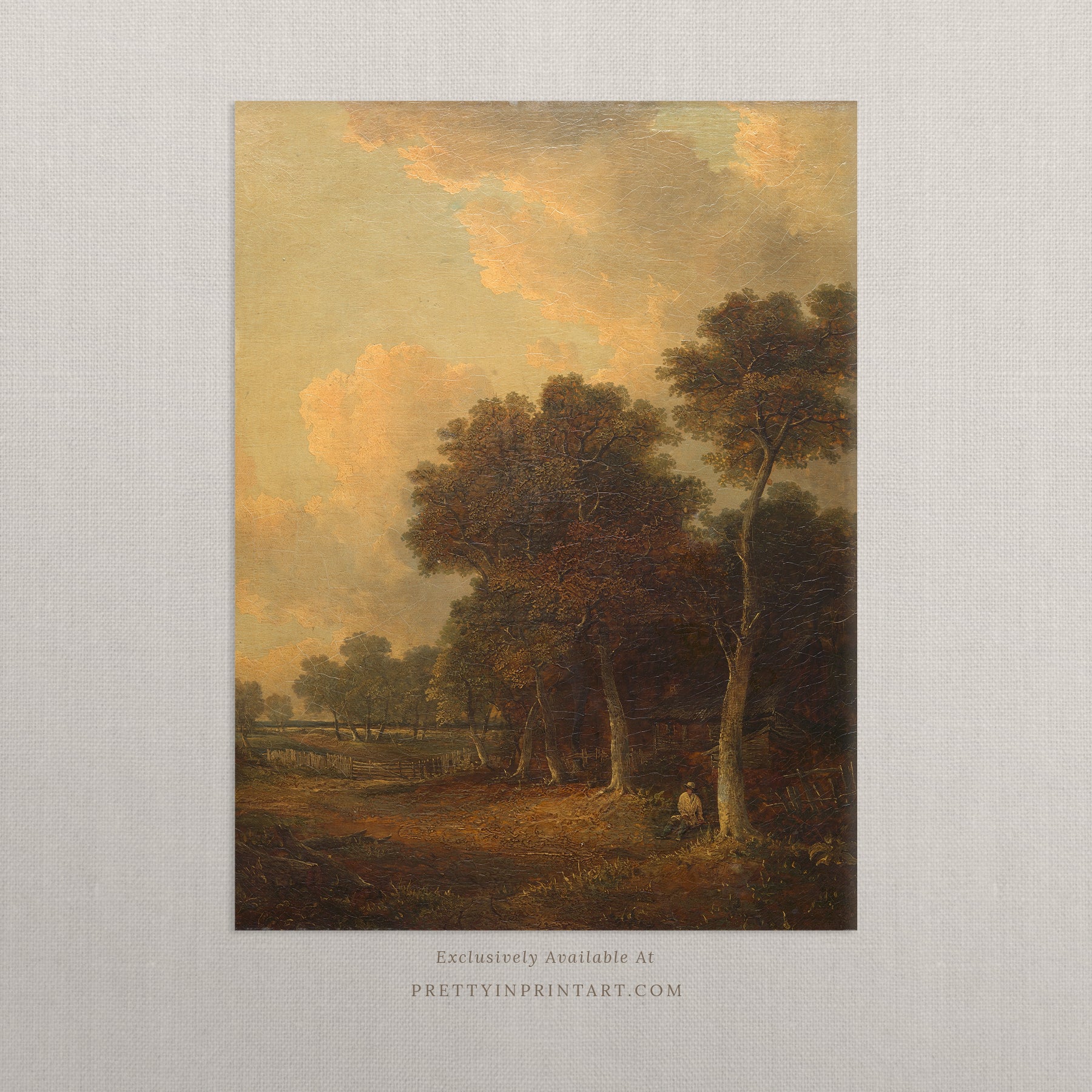 Vintage landscape art print featuring a serene countryside scene, perfect for traditional, rustic, or classic home decor