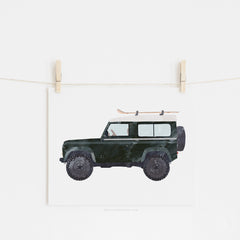 4x4 Land Rover - Green with Skis | Unframed