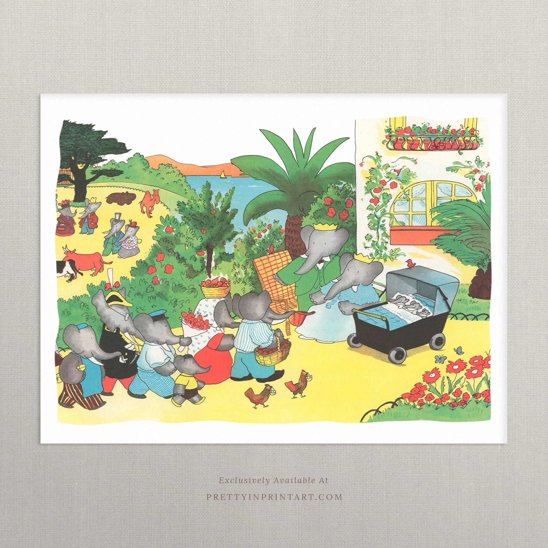 Babar Nursery Art - Babar the Elephant nursery wall art print, Vintage Babar nursery decor for baby’s room, Classic Babar prints for children’s bedrooms