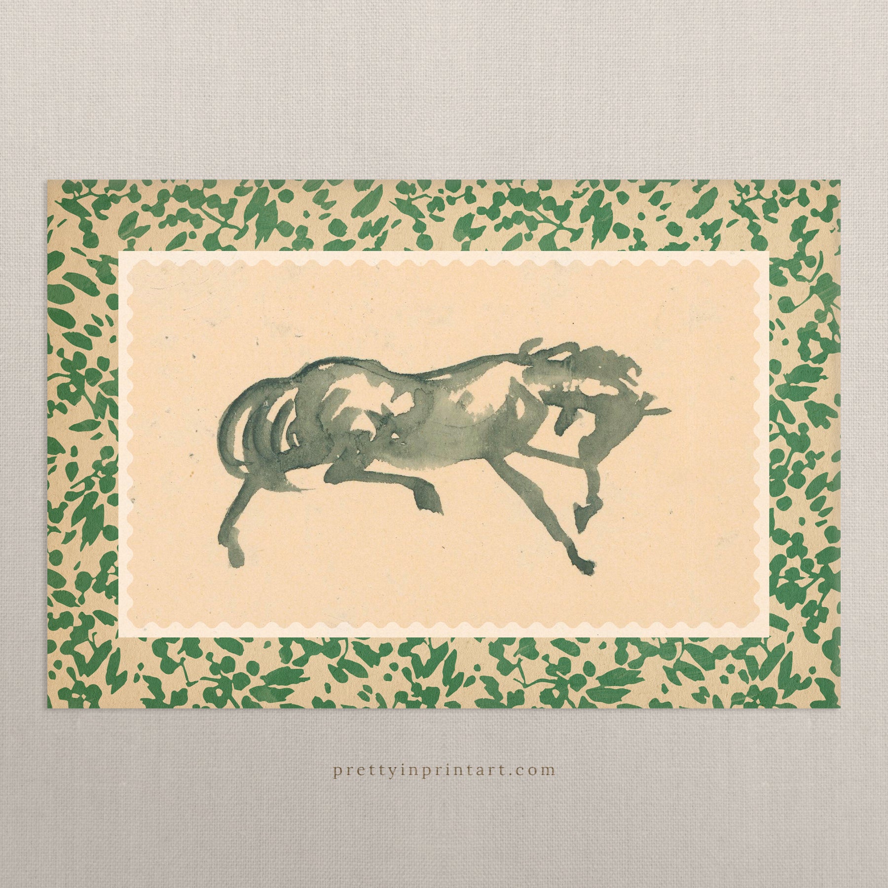Horse Art, Dark Green, 00632 | Unframed