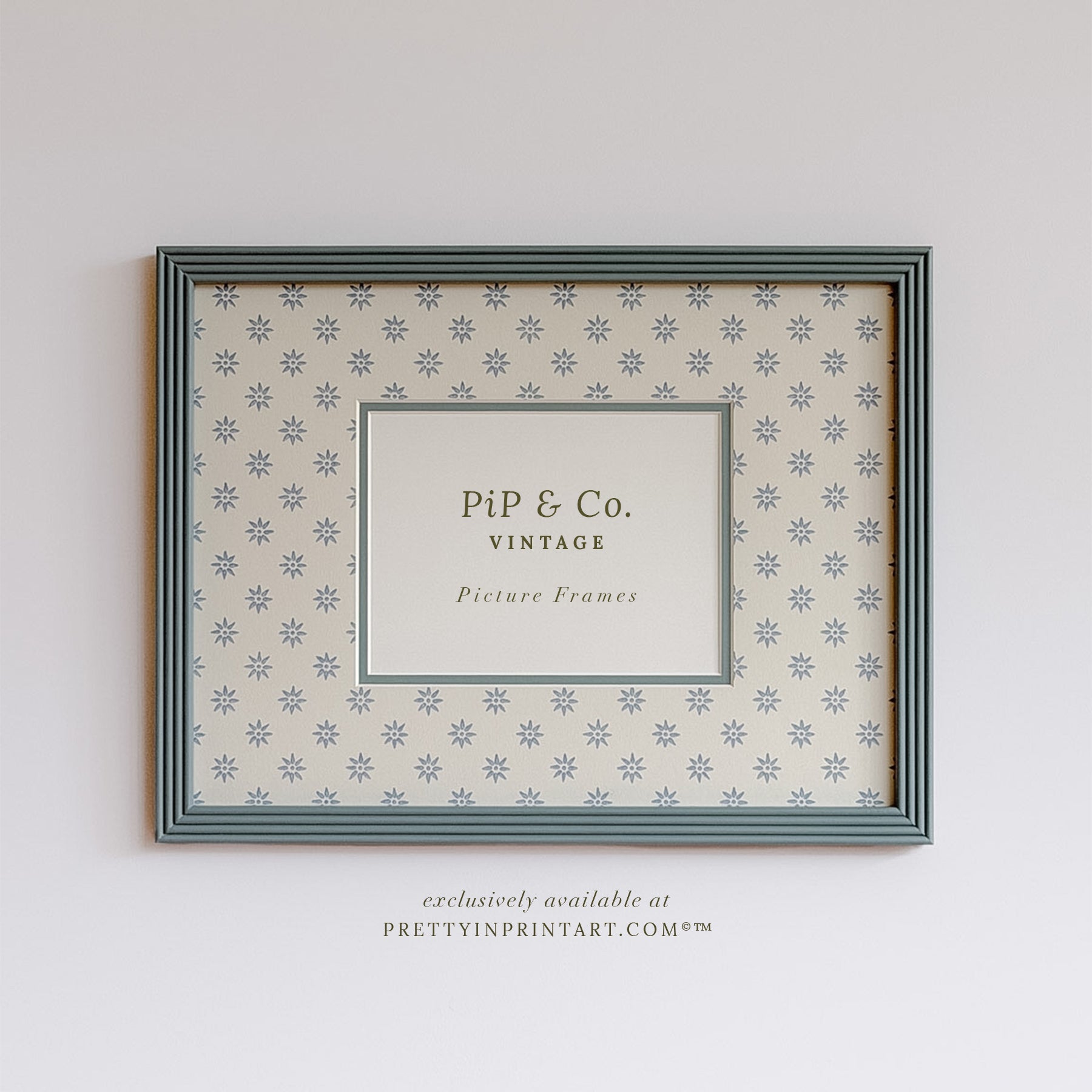 Blue Hand Painted Frame | Wallpapered Mount (SW9+M18)