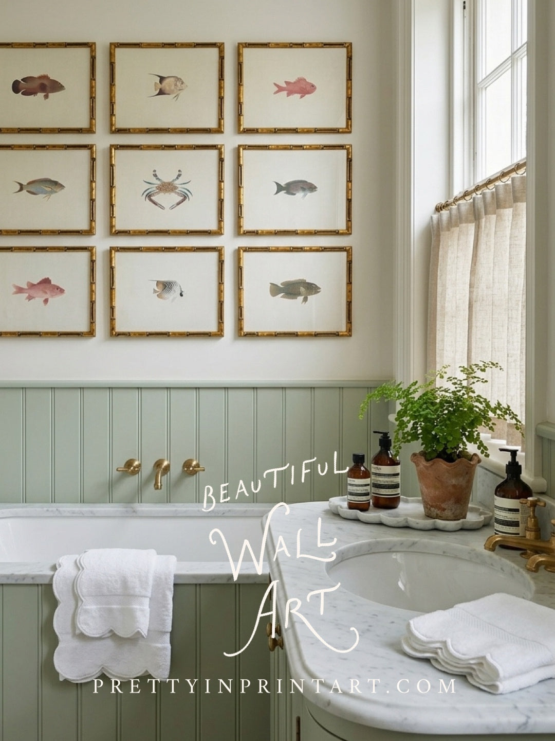 Vintage Fish Art Print 00704 in Gold Bamboo Frame (0178)