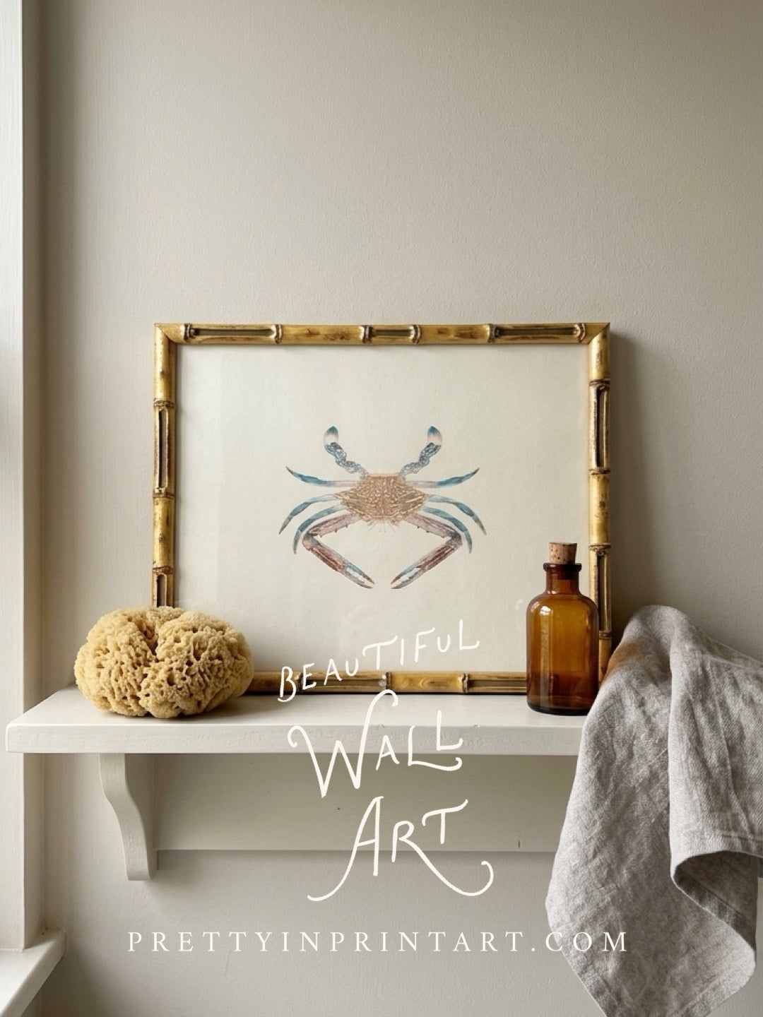 Set of 9 Vintage Fish Art Print (0070) in Gold Bamboo Frame (0178)