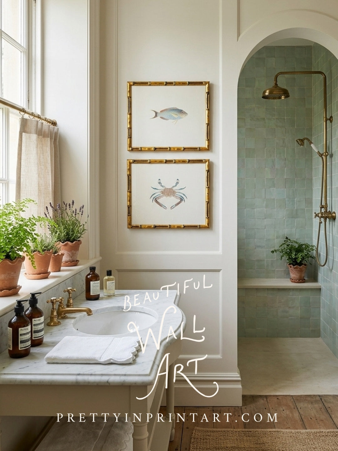 Vintage Crab Art Print 00705 in Gold Bamboo Frame (0178)