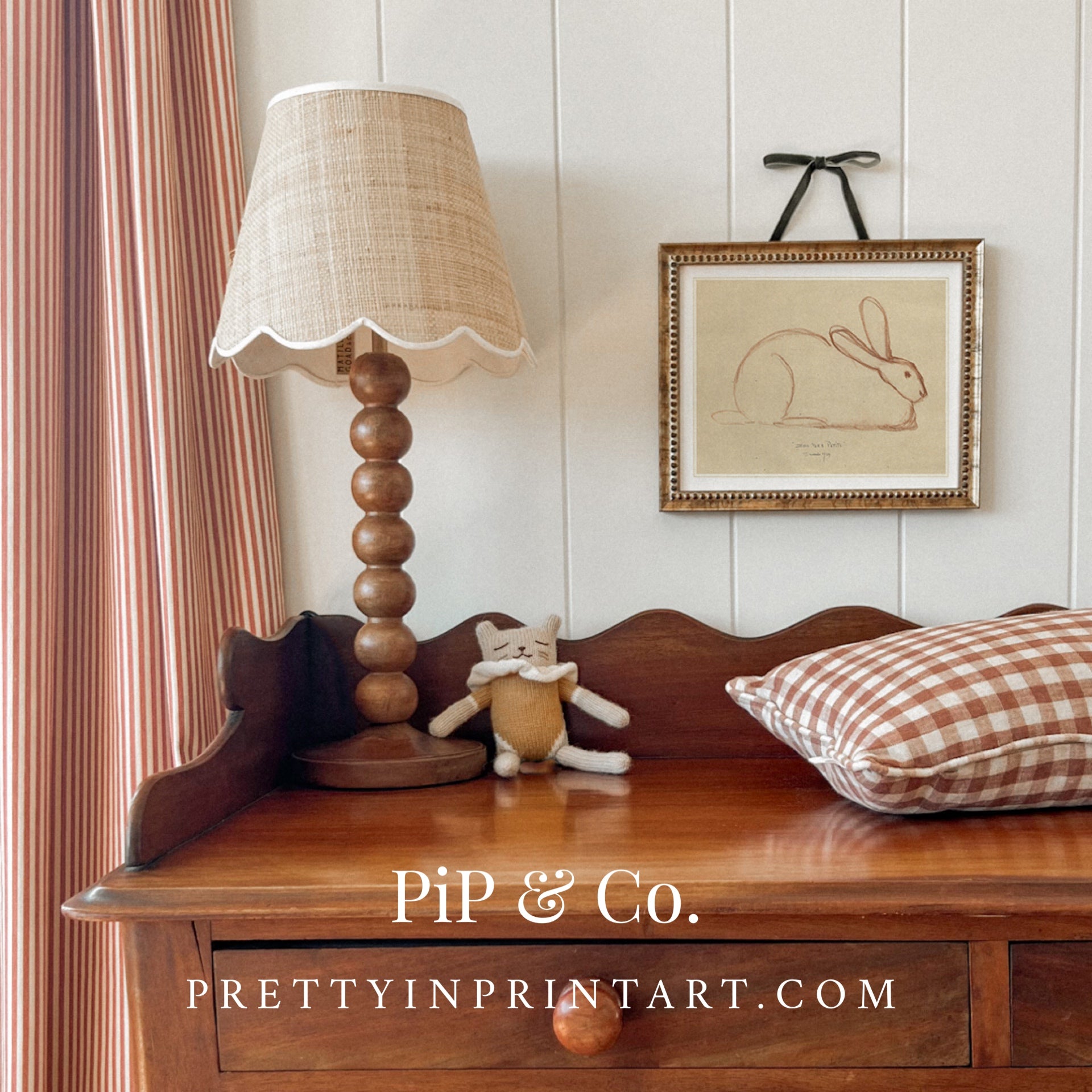 Vintage Nursery Art; Bunny Rabbit Print 00586 | Gold Frame (0160)