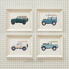Land Rover Defender Art Print – Set of Four, Framed in Slipper Satin Farrow & Ball Frame