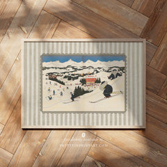 Babar the Elephant Skiing Nursery Art Print – Vintage Storybook Wall Art with Printed Linen-Look Border, Framed