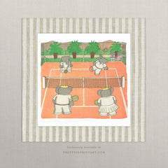 Babar the Elephant Tennis Nursery Art Print – Vintage Storybook Wall Art, Square Format, Unframed